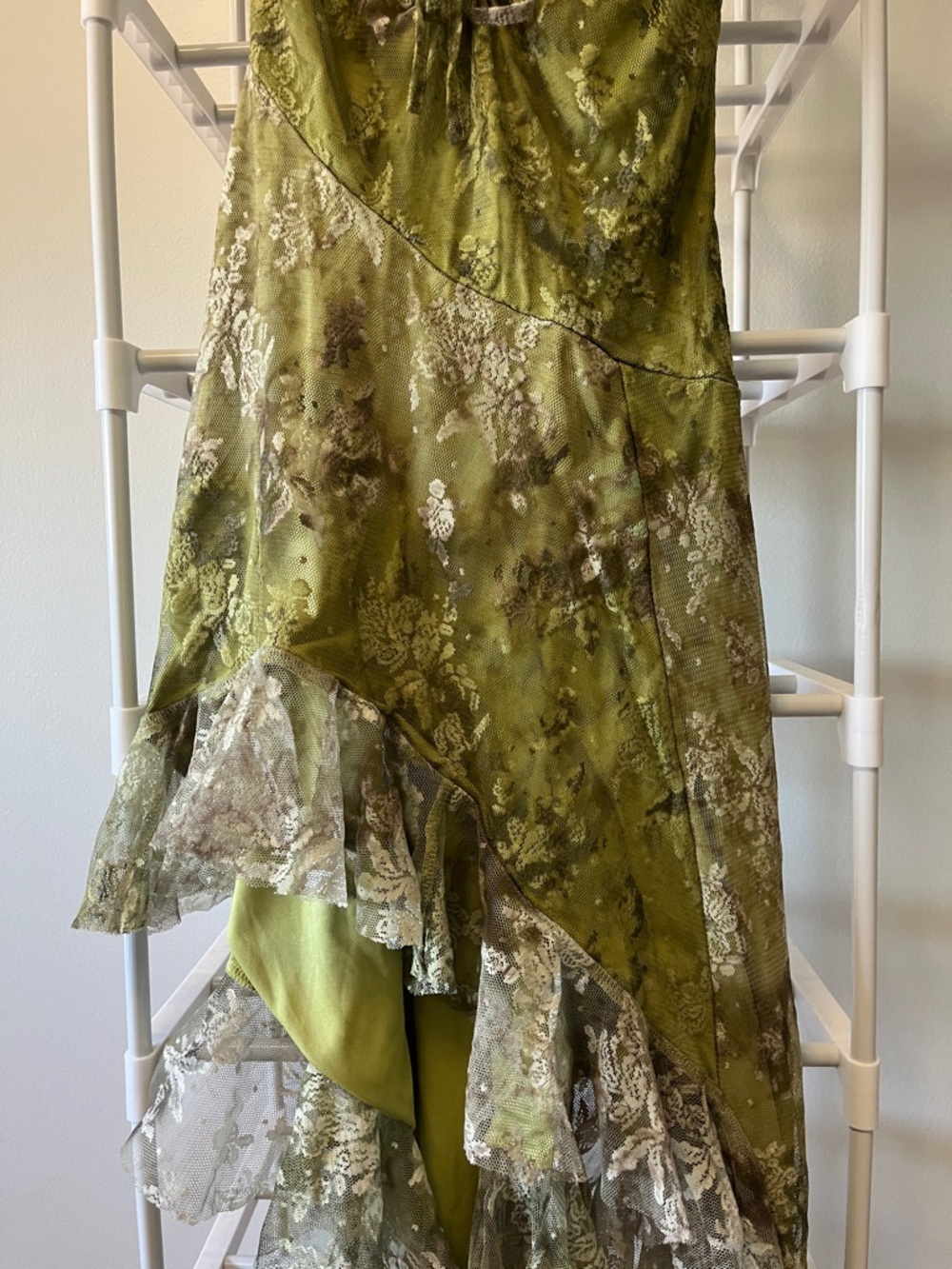 Urban Outfitters Olive Green Lace-Trim Asymmetrical Slip Dress - Picture 6 of 11